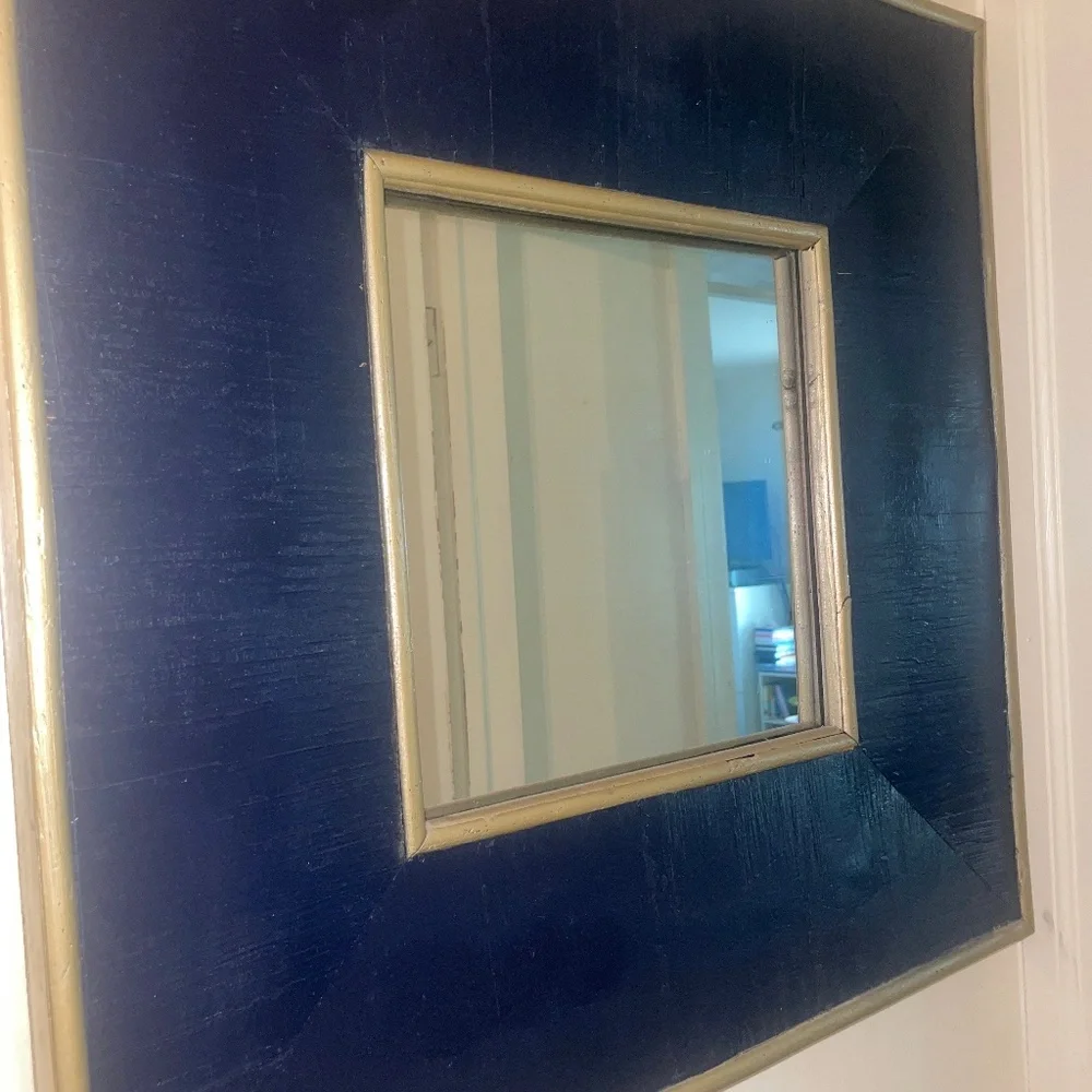 Large Navy Blue gold trim wooden mirror